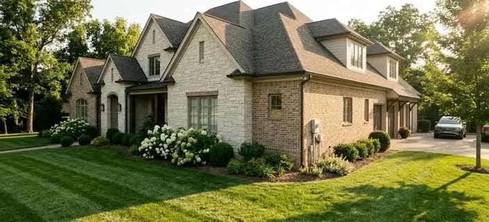 A Goodman television spot: a suburban house in summer, a smart thermostat reading 71 degrees beside a family in a sunlit living room, then the condenser unit outside.